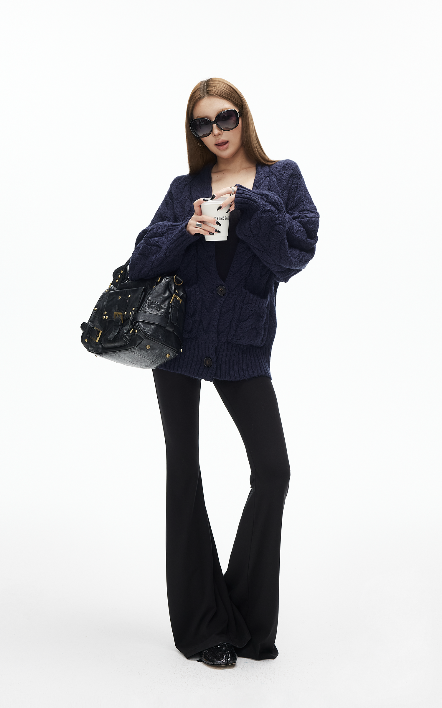 IAMXIAA Cable Knit Button Cardigan Relaxed Fit