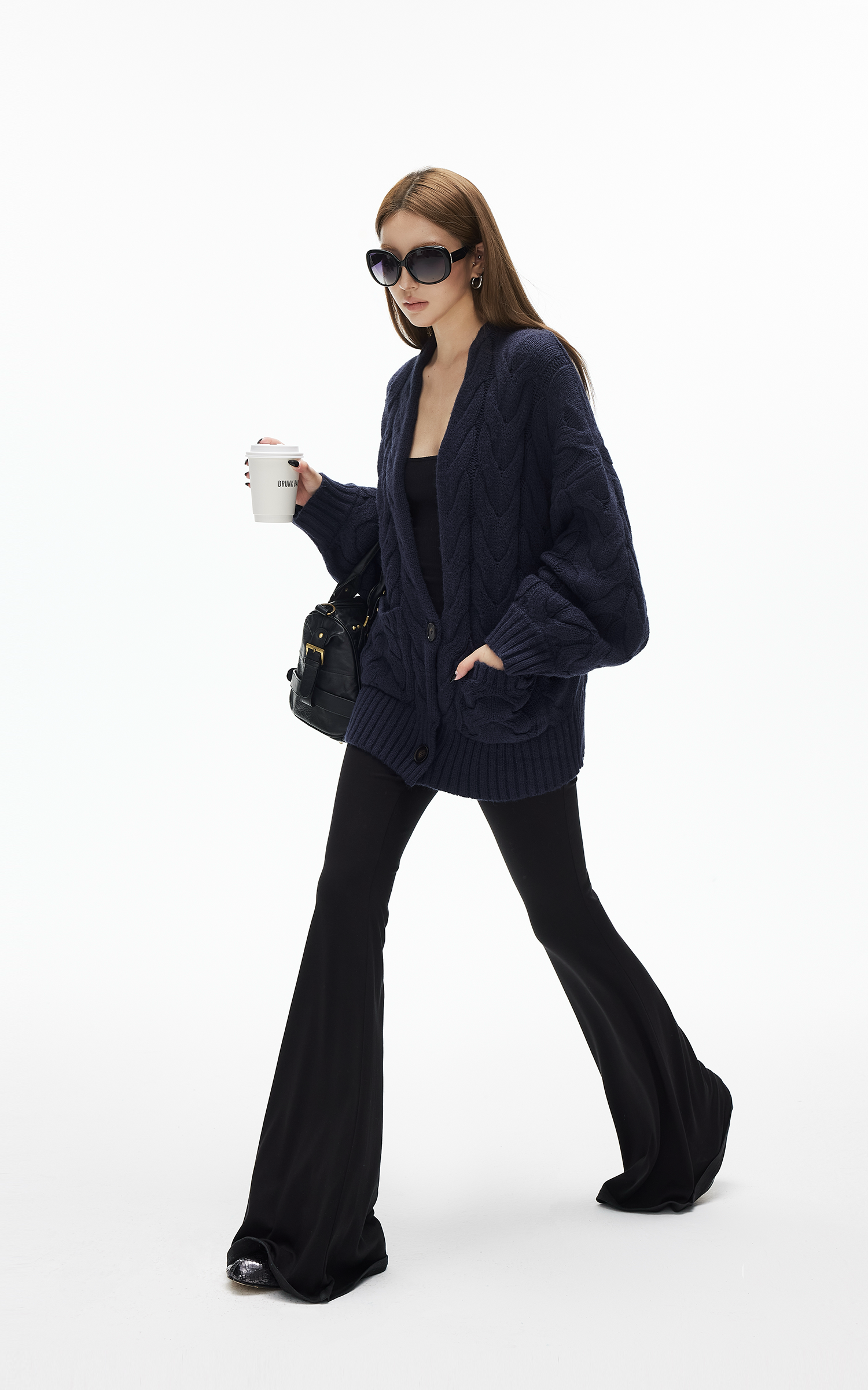 IAMXIAA Cable Knit Button Cardigan Relaxed Fit