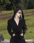 Rase le sol Structured Hooded Blazer and Wide Leg Trouser Set
