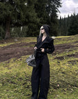 Rase le sol Structured Hooded Blazer and Wide Leg Trouser Set