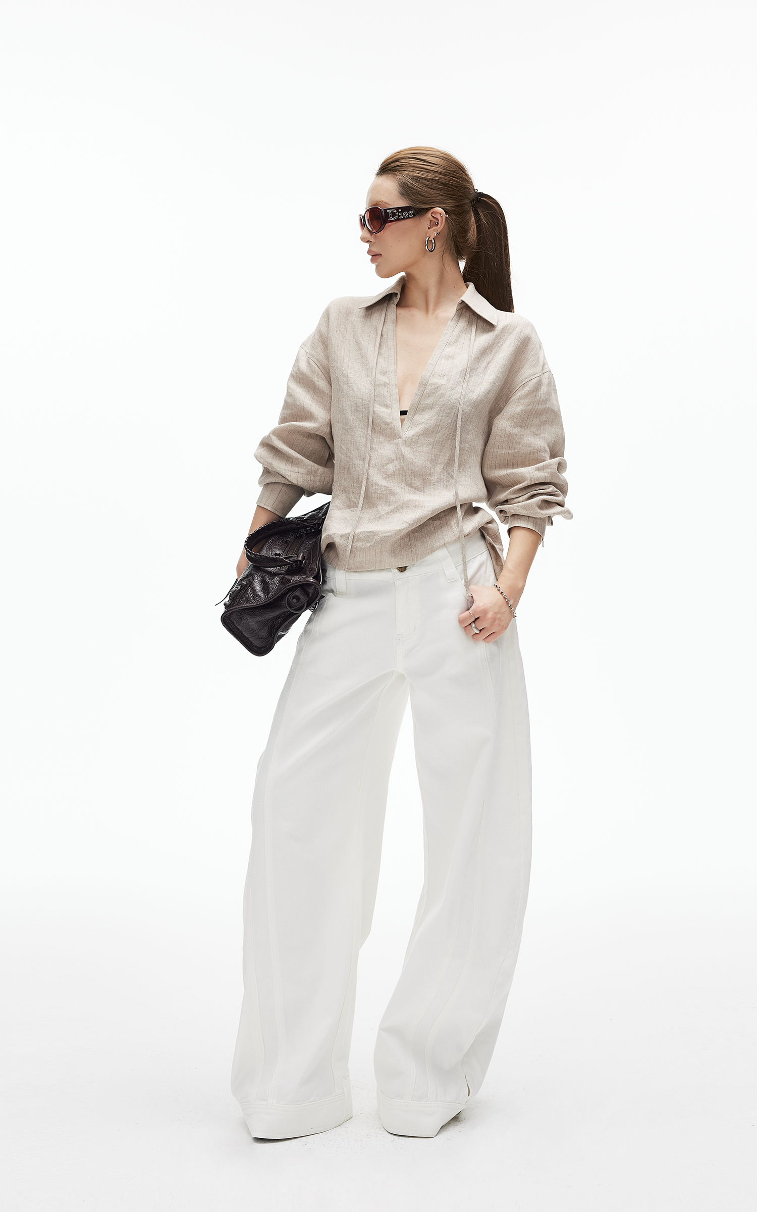 IAMXIAA Wide Leg Structured Denim Pants