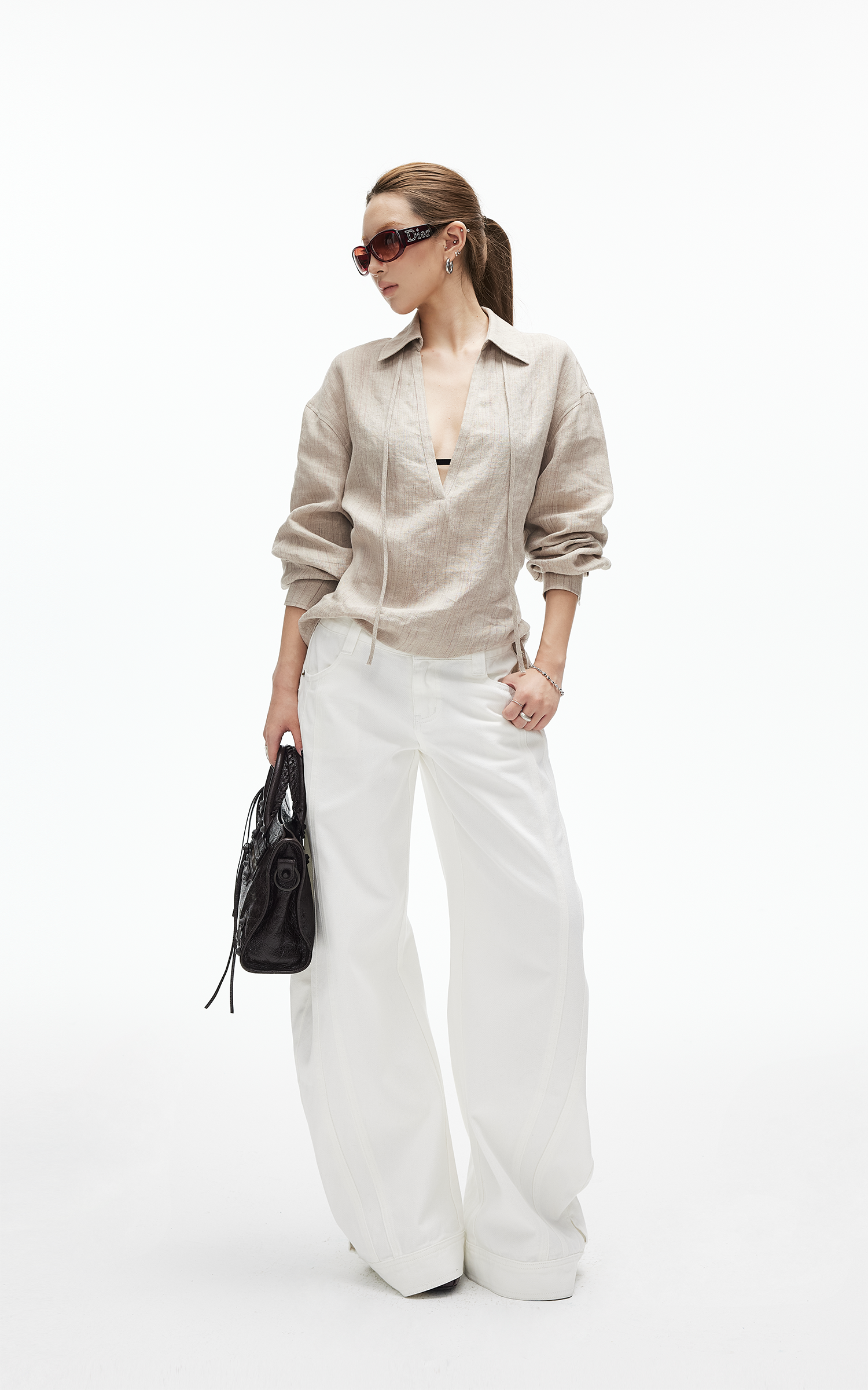 IAMXIAA Wide Leg Structured Denim Pants