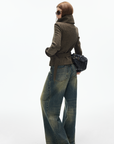 IAMXIAA Jean en denim à jambe large effet vintage