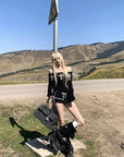 Rase le sol Black Knit Set with Cross Butterfly Motif