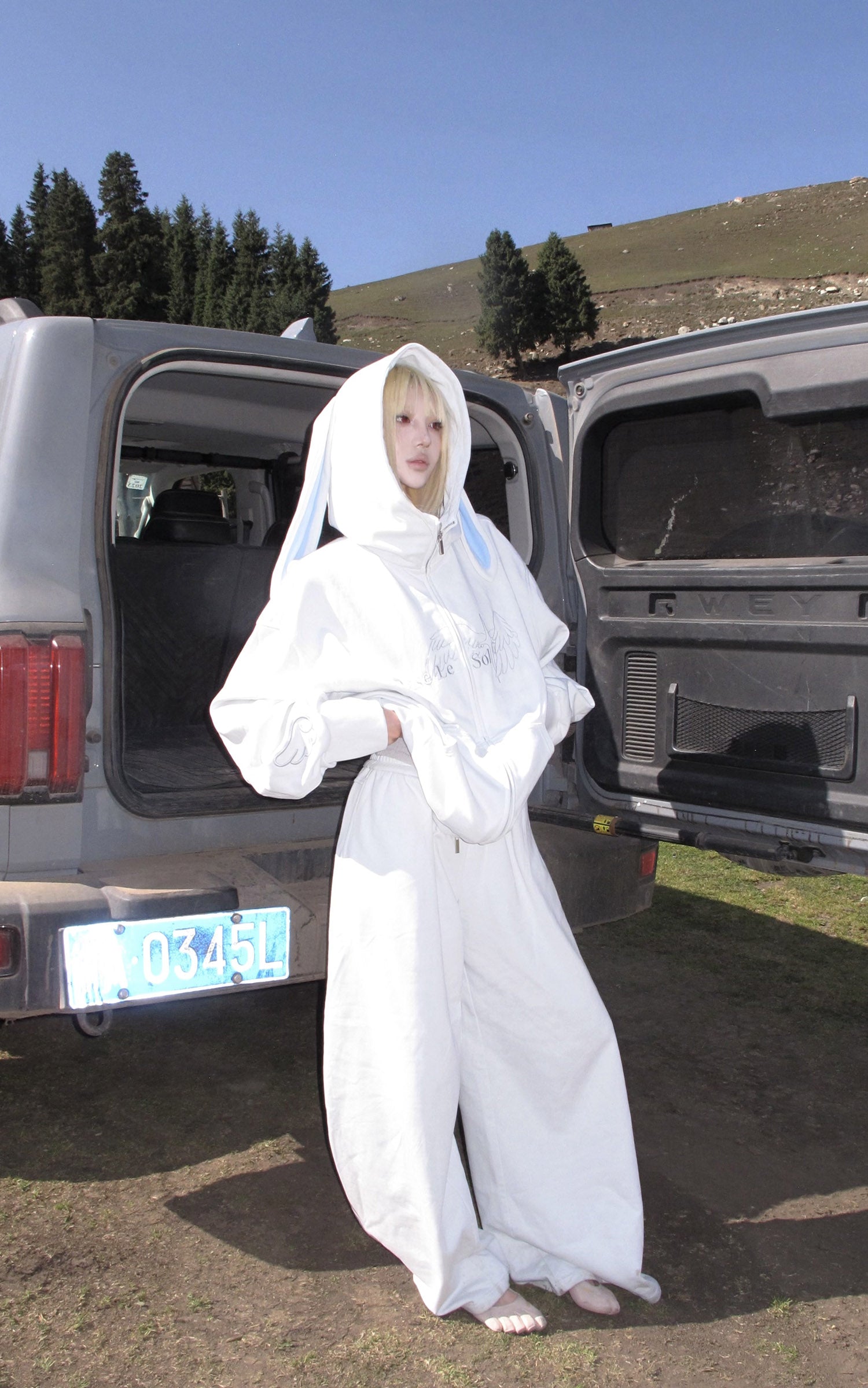 Rase le sol Bunny Ear Hoodie and Wide-Leg Sweatpants Set