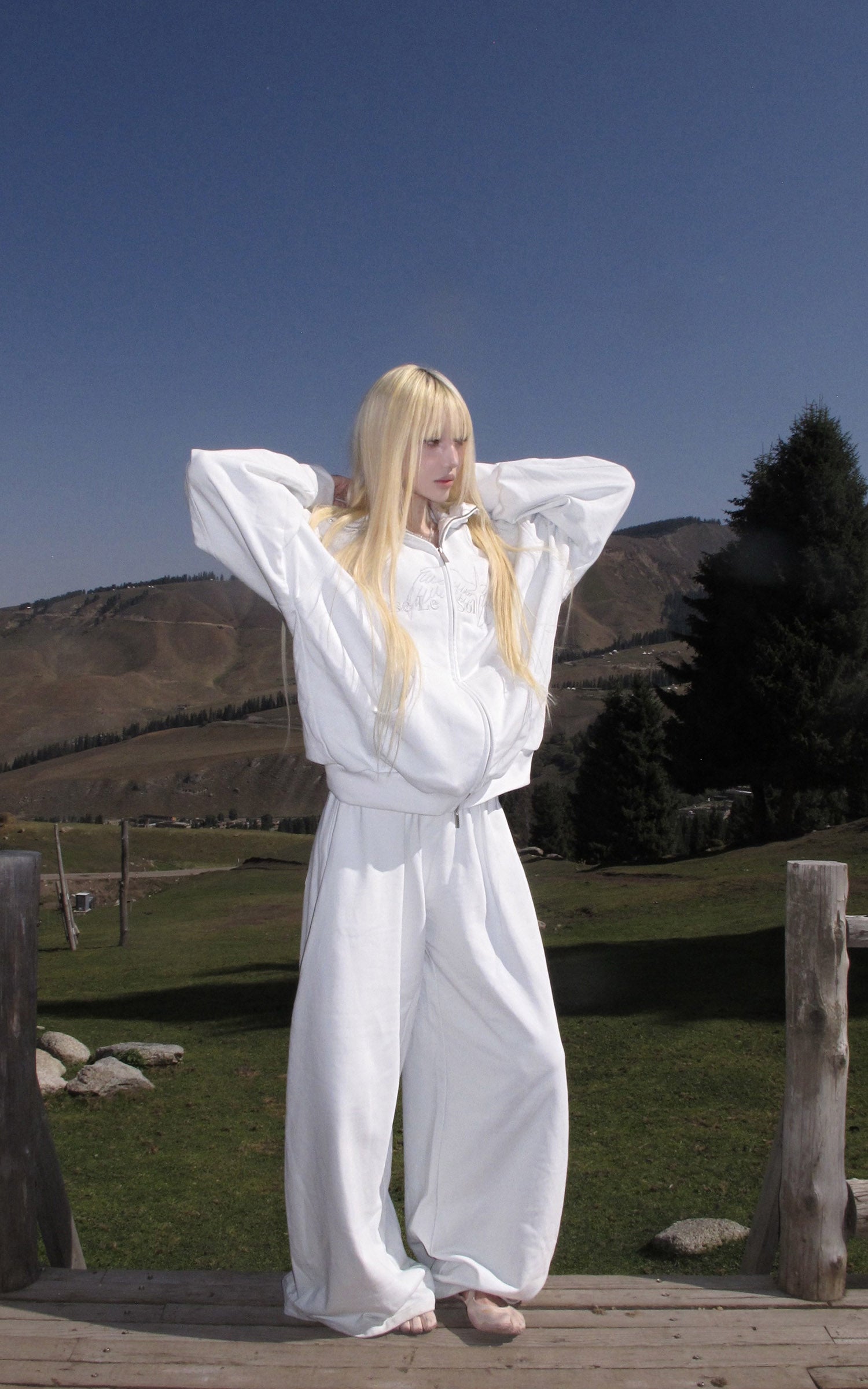 Rase le sol Bunny Ear Hoodie and Wide-Leg Sweatpants Set