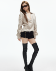 IAMXIAA High Waist Button Detail Mini Shorts in Black