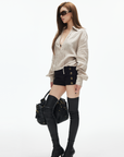 IAMXIAA High Waist Button Detail Mini Shorts in Black