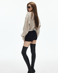 IAMXIAA High Waist Button Detail Mini Shorts in Black
