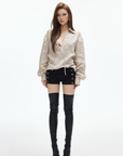 IAMXIAA High Waist Button Detail Mini Shorts in Black