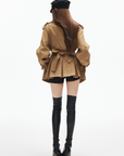 IAMXIAA Faux Suede Belted Jacket with Draped Lapel