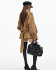 IAMXIAA Faux Suede Belted Jacket with Draped Lapel