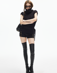 IAMXIAA High Waist Button Detail Mini Shorts in Black