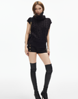IAMXIAA High Waist Button Detail Mini Shorts in Black