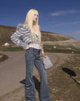Rase le sol Striped Faux Raccoon Fur Hooded Cropped Sweatshirt