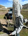 Rase le sol Striped Faux Raccoon Fur Hooded Cropped Sweatshirt