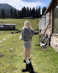Rase le sol Striped Faux Raccoon Fur Hooded Cropped Sweatshirt