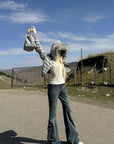 Rase le sol Paneled Flared Cargo Denim Pants