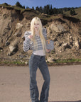 Rase le sol Paneled Flared Cargo Denim Pants