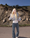 Rase le sol Striped Faux Raccoon Fur Hooded Cropped Sweatshirt