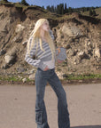 Rase le sol Striped Faux Raccoon Fur Hooded Cropped Sweatshirt