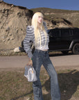 Rase le sol Paneled Flared Cargo Denim Pants