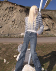 Rase le sol Paneled Flared Cargo Denim Pants
