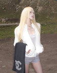 Rase le sol High Neck Cable Knit Cardigan with Sculpted Fit and Cross Zipper Detail