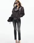 IAMXIAA Faux Leather Belted Jacket