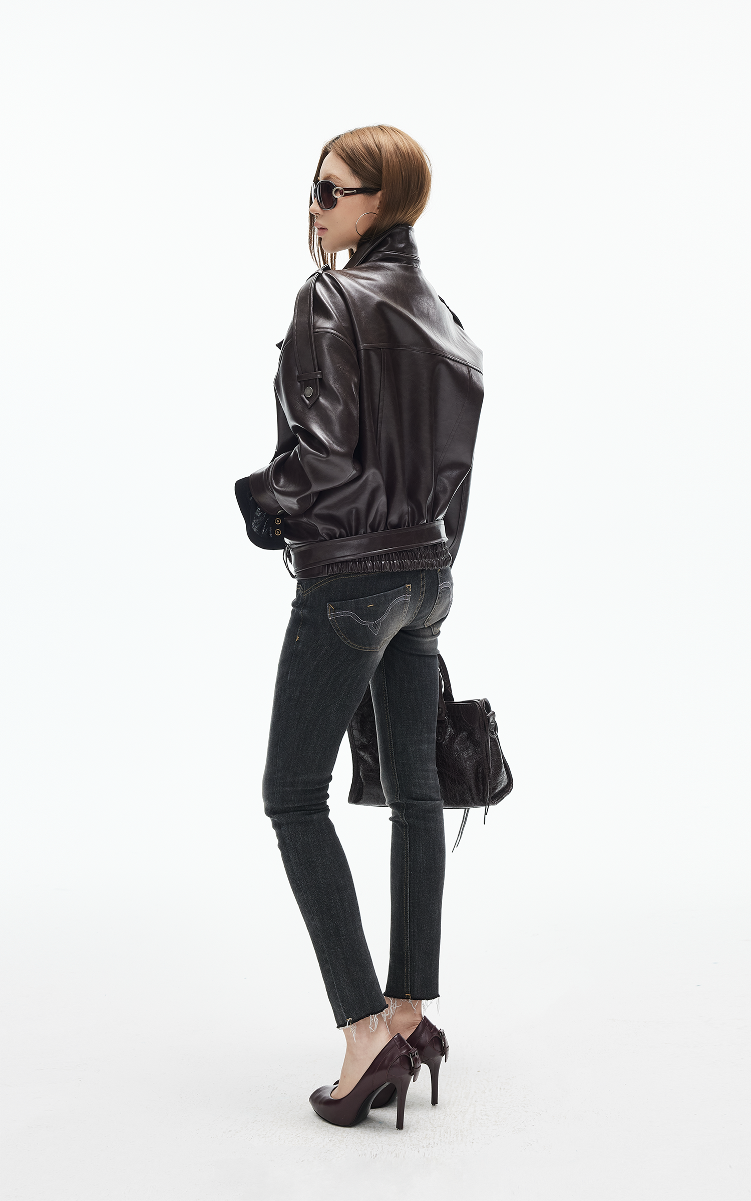 IAMXIAA Faux Leather Belted Jacket