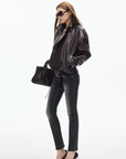 IAMXIAA Faux Leather Belted Jacket