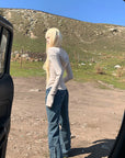 Rase le sol Paneled Flared Cargo Denim Pants