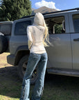 Rase le sol Paneled Flared Cargo Denim Pants