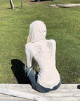 Rase le sol Fitted Long Sleeve Hooded Tee with Sketch Wing Motif
