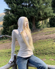 Rase le sol Fitted Long Sleeve Hooded Tee with Sketch Wing Motif