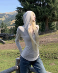Rase le sol Fitted Long Sleeve Hooded Tee with Sketch Wing Motif