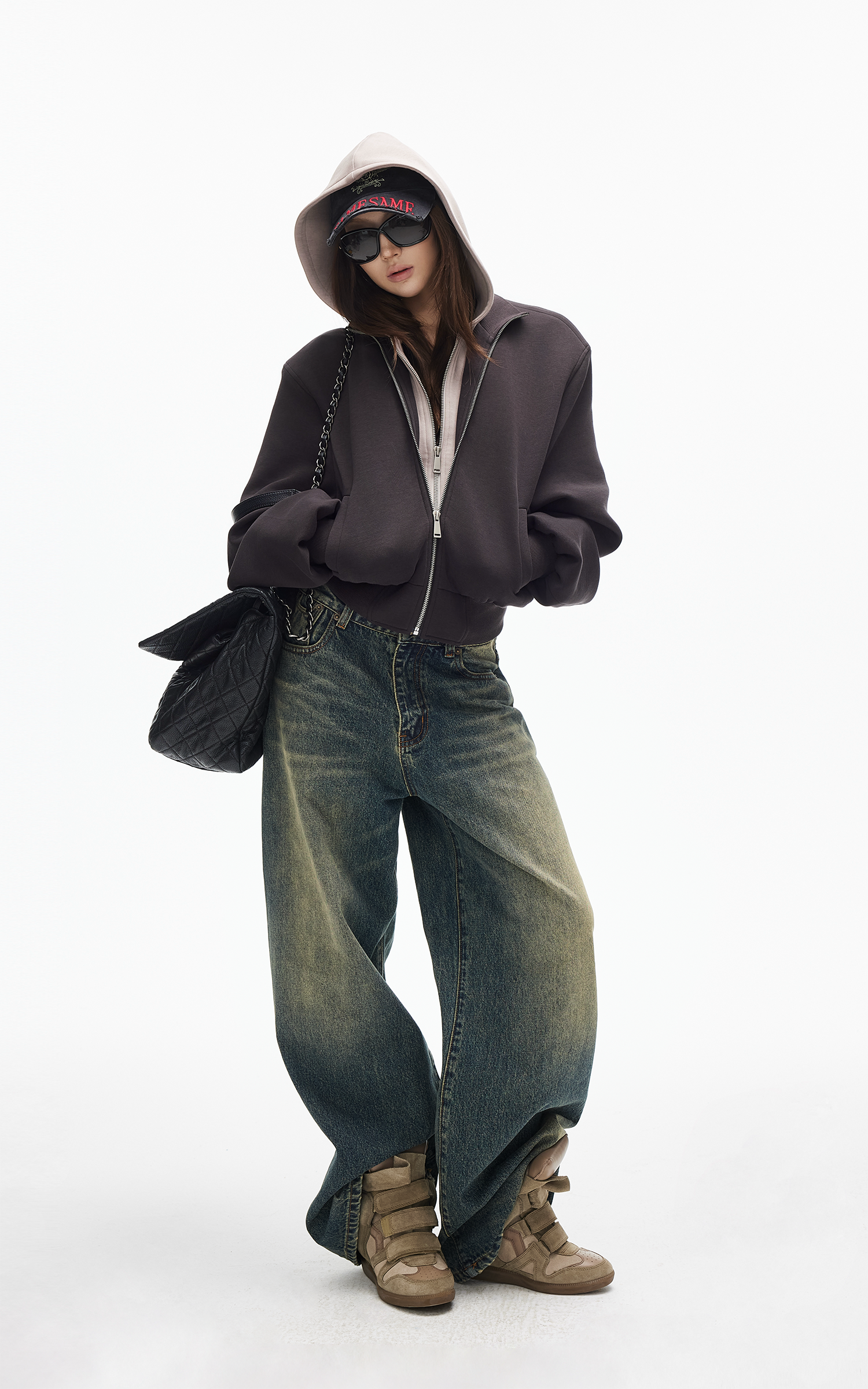 IAMXIAA Jean en denim à jambe large effet vintage