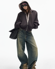IAMXIAA Jean en denim à jambe large effet vintage