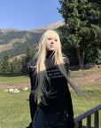 Rase le sol Gothic Letter Ribbed Turtleneck Knit