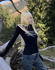 Rase le sol Gothic Letter Ribbed Turtleneck Knit