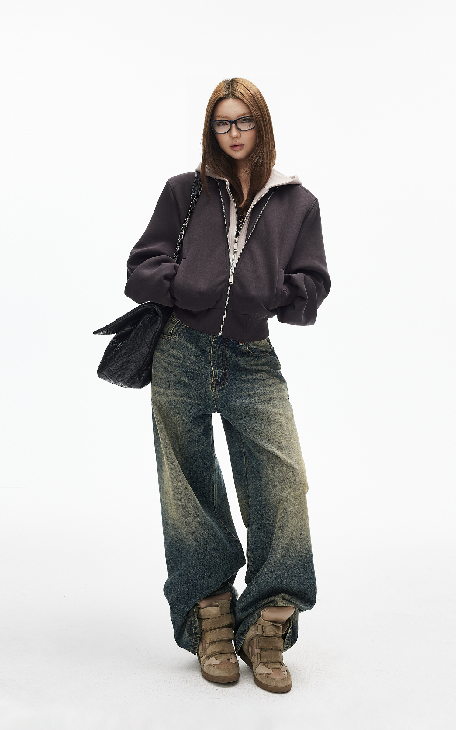 IAMXIAA Jean en denim à jambe large effet vintage