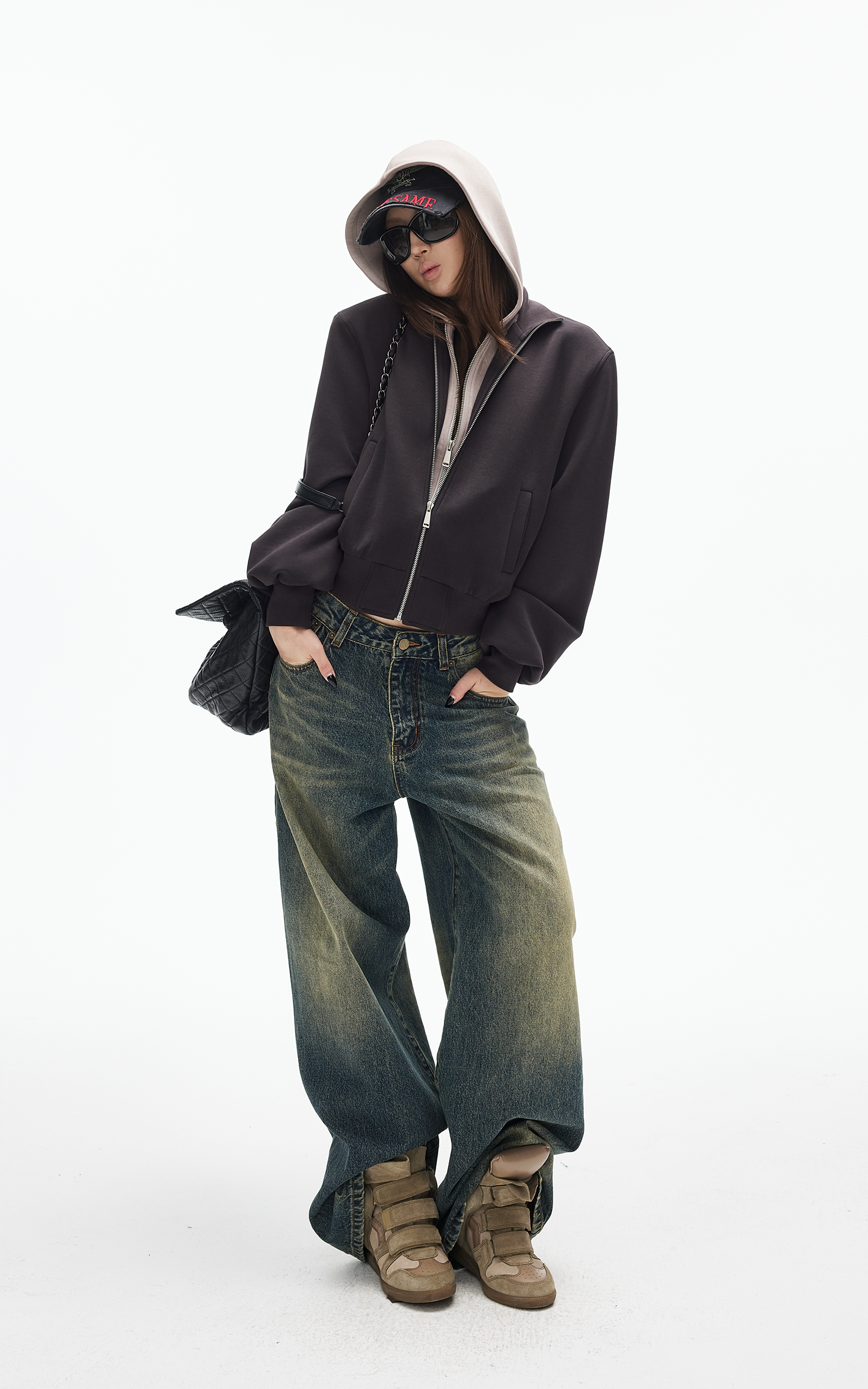 IAMXIAA Jean en denim à jambe large effet vintage