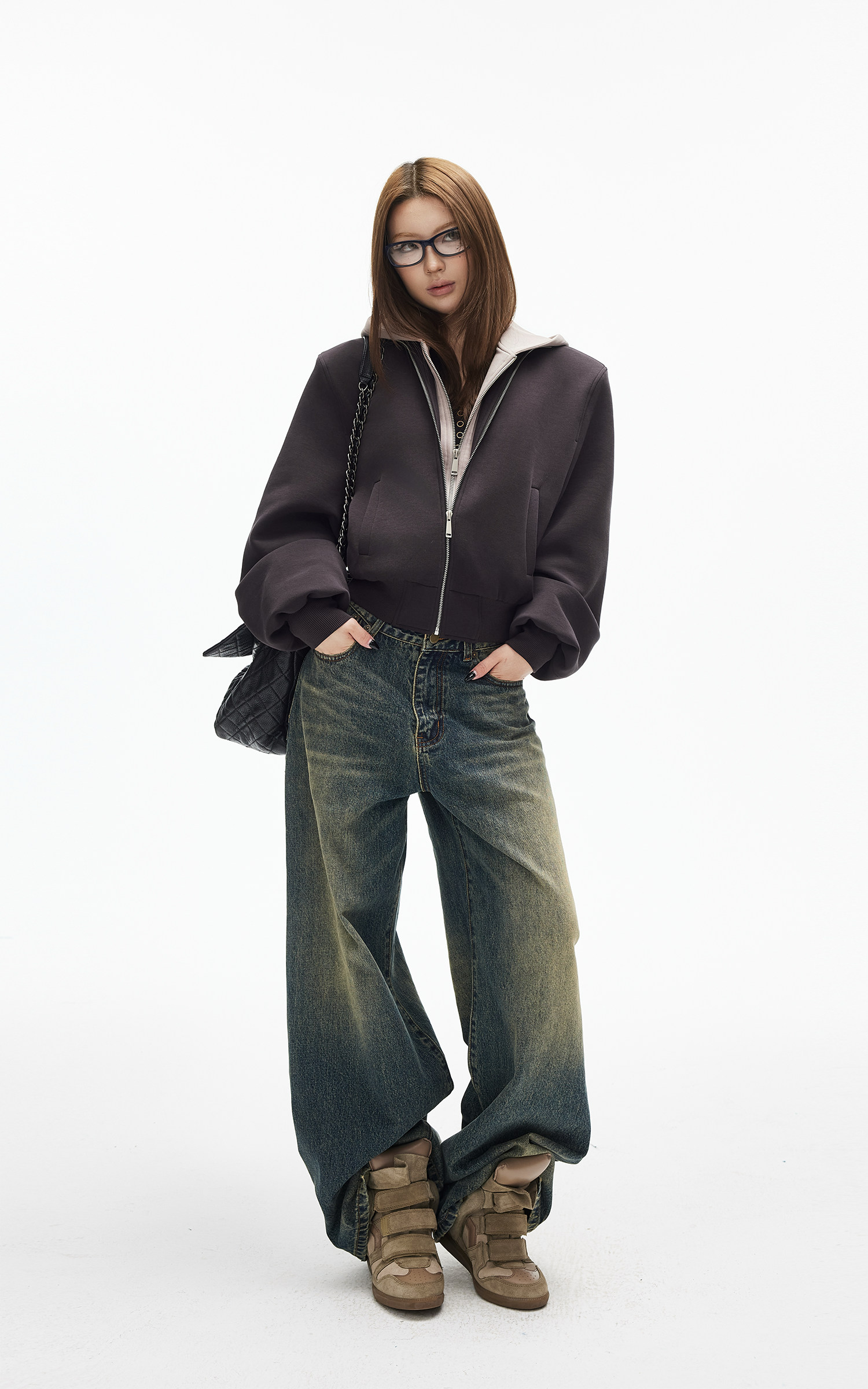 IAMXIAA Jean en denim à jambe large effet vintage