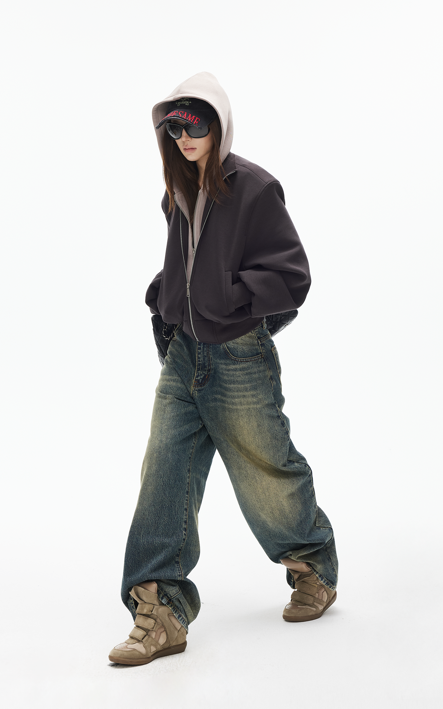 IAMXIAA Jean en denim à jambe large effet vintage