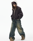 IAMXIAA Jean en denim à jambe large effet vintage