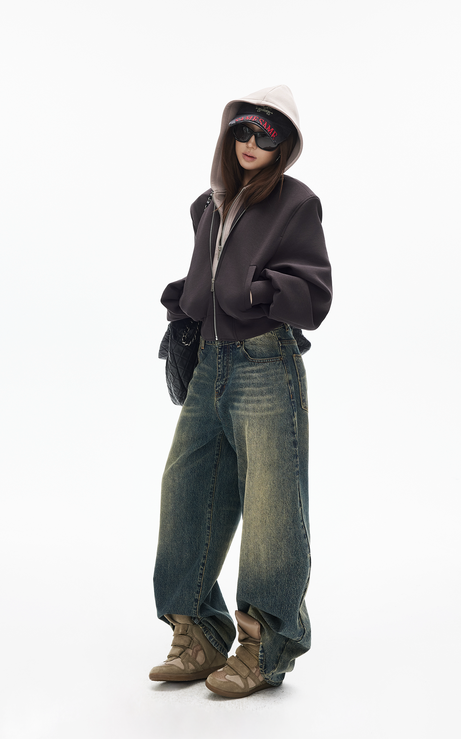IAMXIAA Jean en denim à jambe large effet vintage