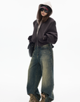 IAMXIAA Jean en denim à jambe large effet vintage