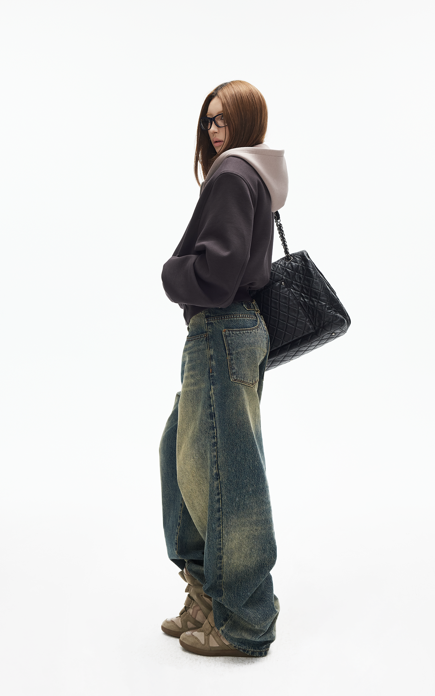 IAMXIAA Jean en denim à jambe large effet vintage