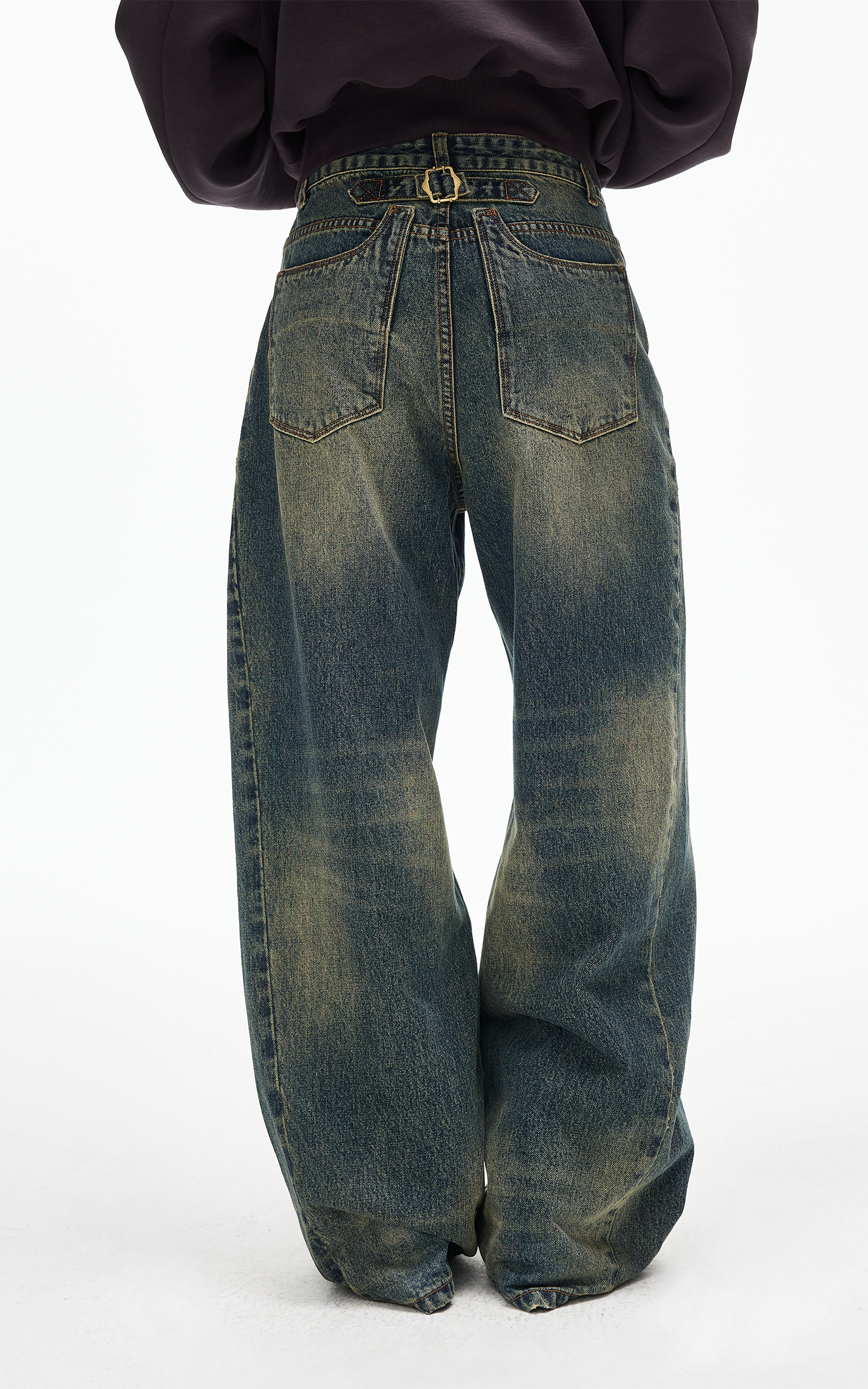 IAMXIAA Jean en denim à jambe large effet vintage