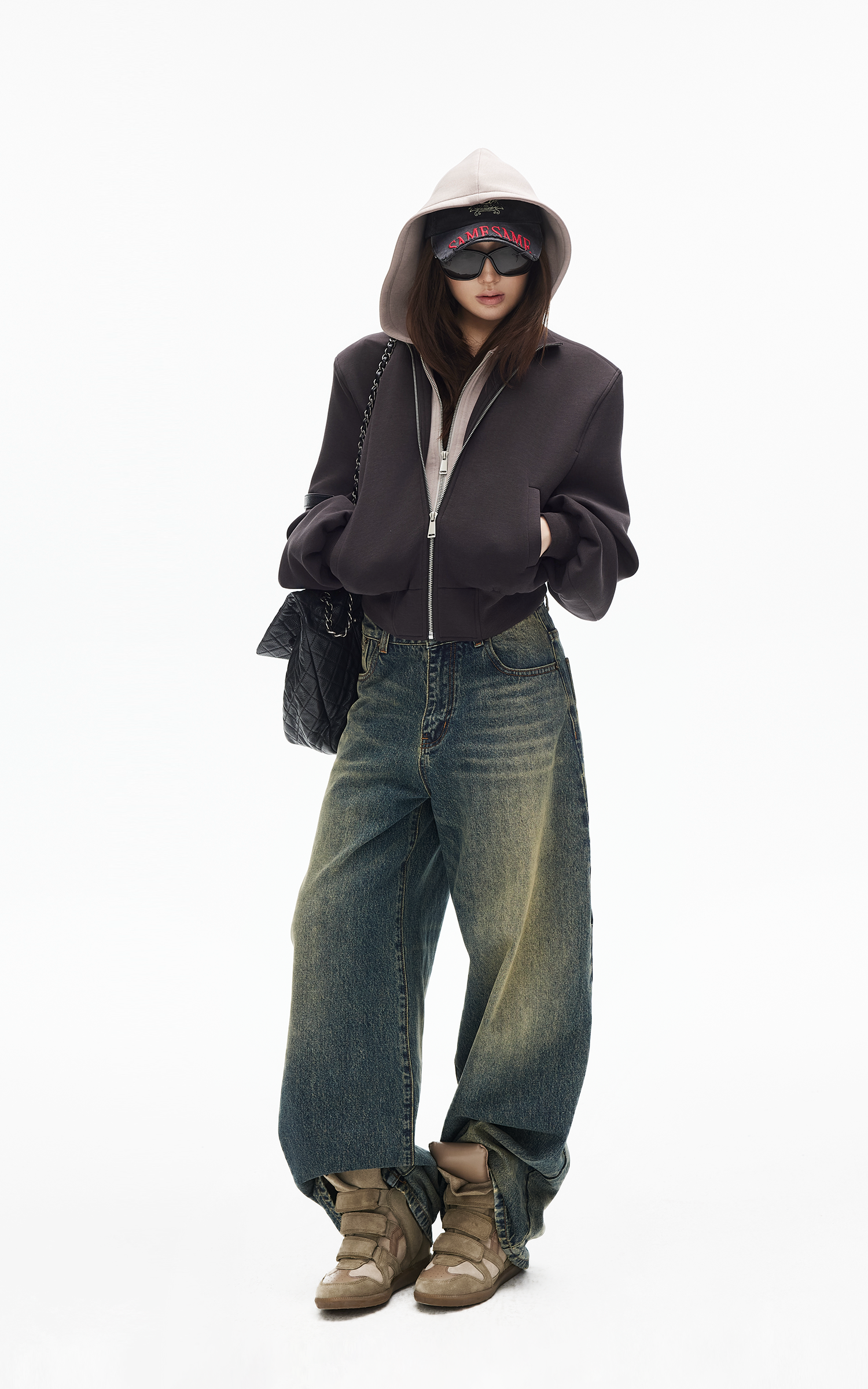 IAMXIAA Jean en denim à jambe large effet vintage